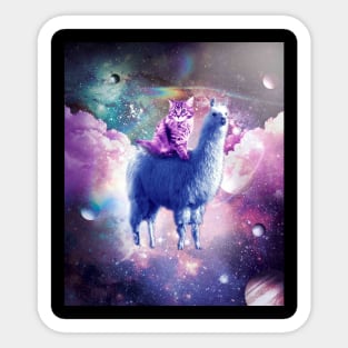Outer Space Galaxy Kitty Cat Riding On Llama Sticker